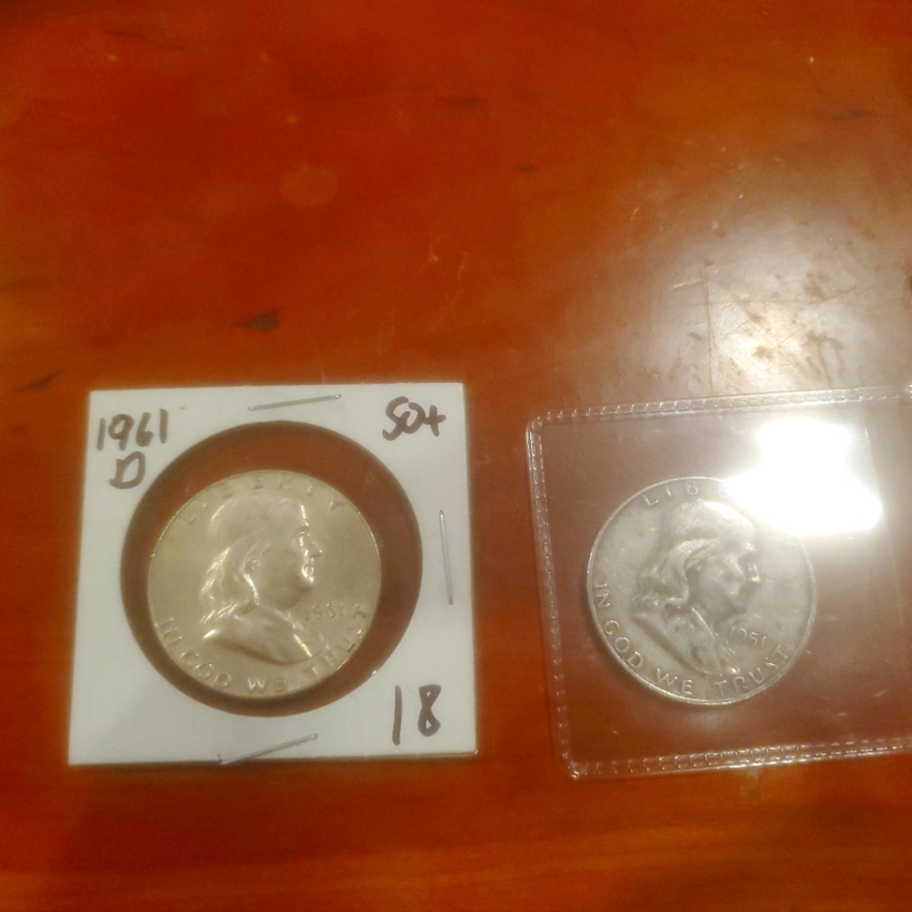 Two Benjamin Franklin half dollars